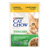 Purina Cat Chow Sterilised - с пилешко месо и патладжан, хапки в сос, за кастрирани котки 85 гр.